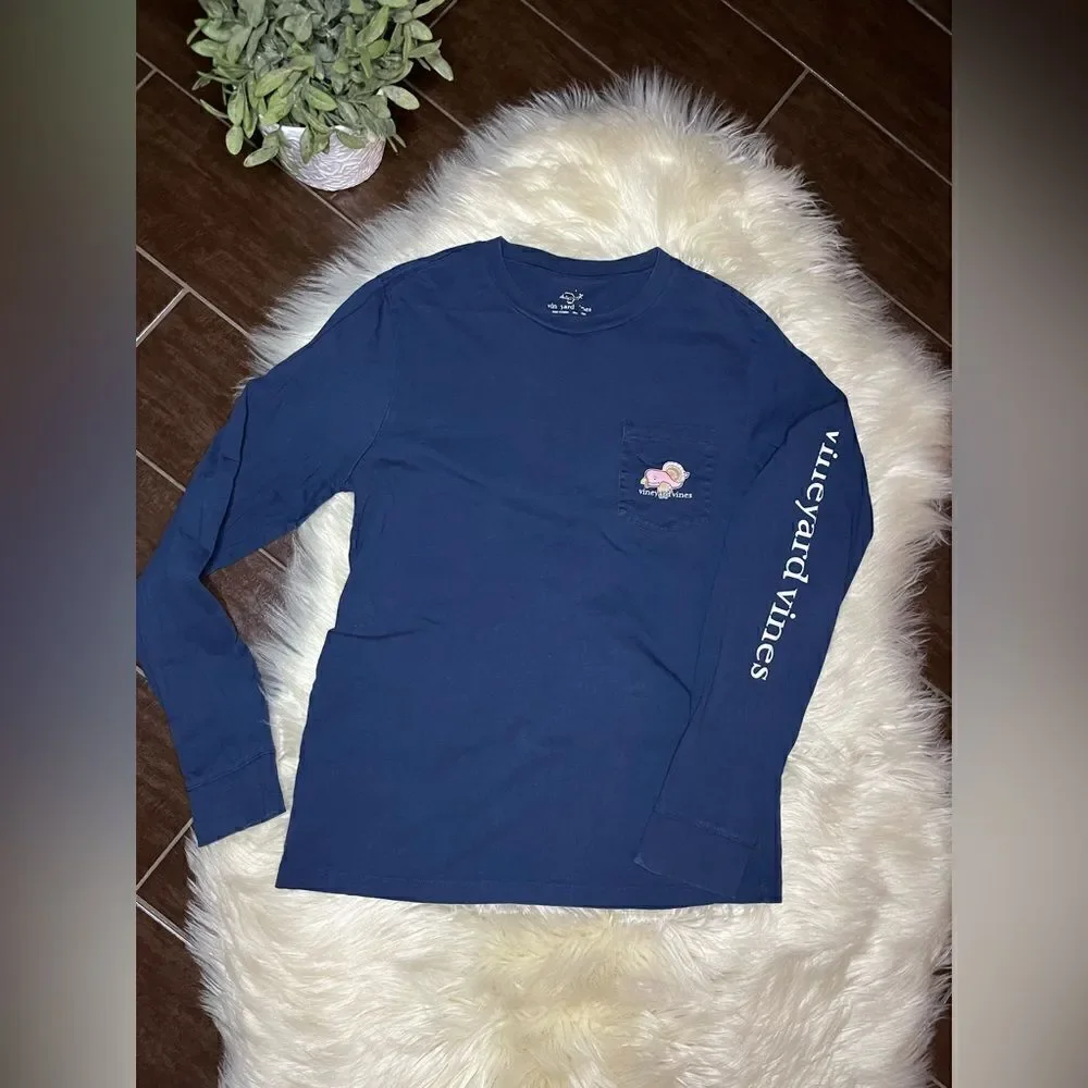 Vineyard Vines Turkey Whale Long-Sleeve Pocket Tee Happy Thanksgiving sz large